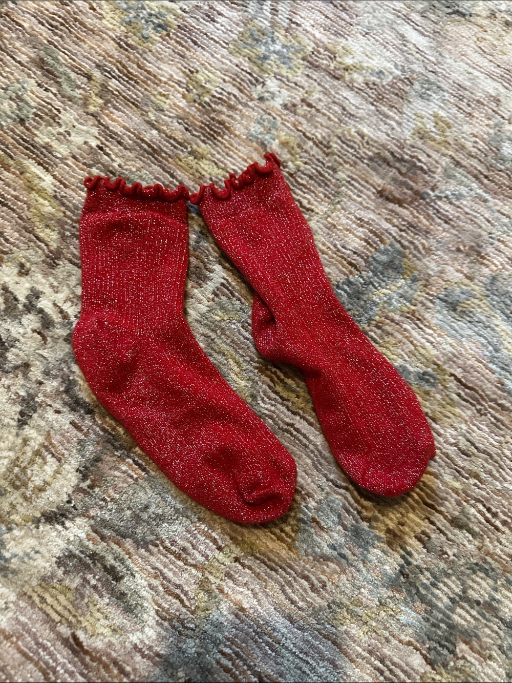 Urban Outfitters Red Metallic Ruffle Ankle Socks